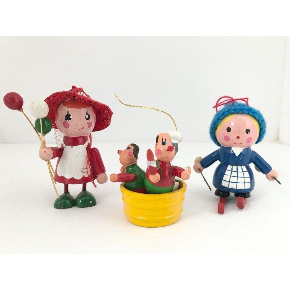 3 Vintage Wooden Christmas Whimsical Ornaments